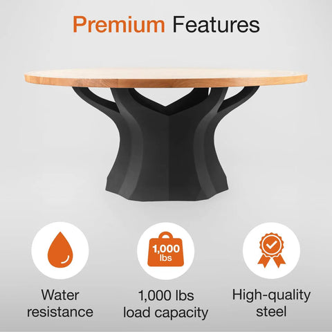 Handcrafted Black Steel Table Base Featuring Branch Style Design For Dining Desks And Workspaces Rust Resistant Adjustable Mid Century Modern Furniture with wood top.