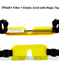 Fluoro Diving Flashlight Kit With Yellow Fluorescence Shield And Underwater Fluoro Mask for Night Dives shown with elastic strap