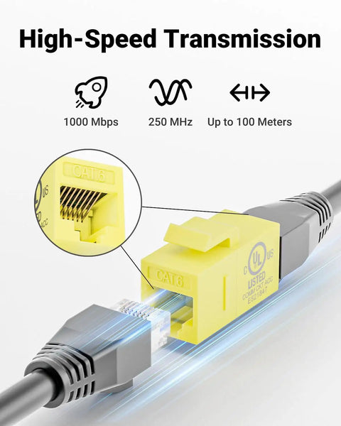 UL Listed Cat6 Keystone Coupler 5 Pack Female to Female RJ45 Ethernet Coupler for Cat6 Cat5e Cat5 Networking Yellow