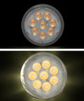 Top view of Hot 6.5W LED MR16 Bulbs Pack Of 12, 2700K Warm White, 500 Lumen Output, multiple bulbs lit, GU5.3 base visible