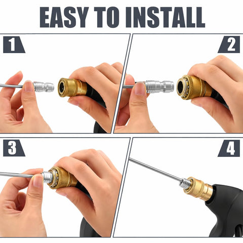 Installation steps for High Pressure Washer Nozzle Kit With Stainless Steel Flush Wand Extension And Quick Connect Tips