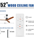52 Inch Solid Wood Ceiling Fan No Light For Outdoor Patio With Three Brown Blades In Gray Walnut Finish Moisture Proof Farmhouse Style For Living Room Bedroom And Kitchen dimensions and remote control features