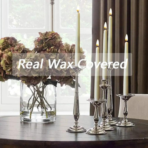 Flameless Taper Candles 11 Inch Ivory Wax Covered LED Flicker With Remote Controls And Timer 10 Pack For Weddings