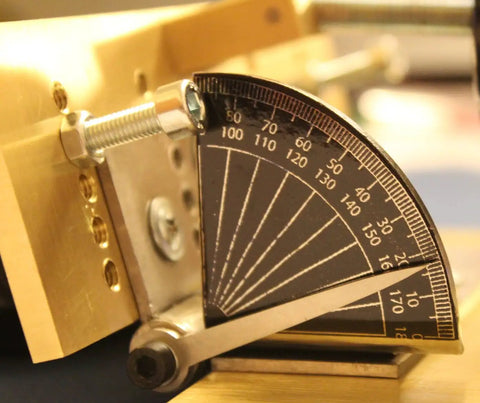 Knife Bevel Jig With Center Scribe Edge For Precision Grinding and Accurate Bevel Alignment includes degree scale close-up