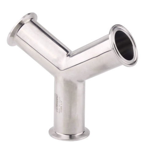 DERNORD stainless steel Y-type tri-clamp pipe fitting, 1.5 in OD, SS304, side view with bottom flange.