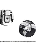 Close-up of locking latch on Portable Tattoo Gear Organizer Case With Locking Latch Pre Cut Foam For Machines And Tips Space For Power Supply