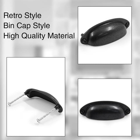 Six Pack Antique Black Cabinet Drawer Pulls With Three And A Half Inch Center To Center Hole Vintage Shell Metal Handles