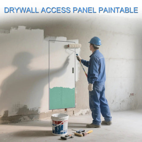 No Fuss Drywall Access Panel 16X35 Inch Paintable Sheetrock Hatch in use while painting a wall.