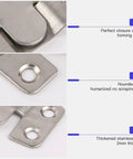 Detail view of Heavy Duty Stainless Steel Picture Hanging Brackets 4 Pairs Interlocking Flush Mount Hooks showing rounded edges and thickened steel.