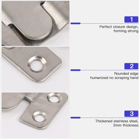 Detail view of Heavy Duty Stainless Steel Picture Hanging Brackets 4 Pairs Interlocking Flush Mount Hooks showing rounded edges and thickened steel.