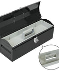 19 Inch Portable Steel Tool Box With Hip Roof Design, heavy duty metal latch, removable storage tray, corrosion resistant, black
