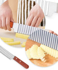 Crinkle Cutter Knife With Wavy Blade For Veggies And Potatoes Handheld Chopper Stainless Steel 2CR13 With Wooden Handle Kitchen Slicer
