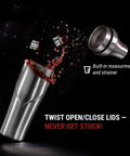 Boss Level Heavy Duty Double Wall Vacuum Insulated Cocktail Shaker Bottle Chills Your Favorite Sips Fast features built-in measurement and strainer.