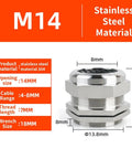 Six Pcs M14 Stainless Steel IP68 Waterproof Cable Glands Adjustable Connector Joints For 4 To 8mm Cables Cord Grip