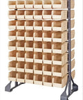 Major Double Rail Hanging Clothes Rack System With Ninety Two Thick Ivory Fabric Storage Bins Heavy Duty Rolling Wardrobe Tower display of 92 bins