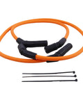 10mm Silicone Orange Spark Plug Wire Kit For Harley Davidson Touring Models FLT FLHT FLHR FLTR 2009 2015 Provides Durable High Performance Ignition Wires For Easy Install And Strong Street Ride in close-up view with ties