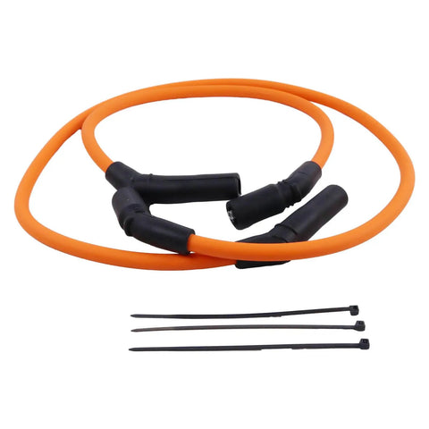 10mm Silicone Orange Spark Plug Wire Kit For Harley Davidson Touring Models FLT FLHT FLHR FLTR 2009 2015 Provides Durable High Performance Ignition Wires For Easy Install And Strong Street Ride in close-up view with ties
