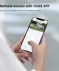 Person using TDSEE app for remote viewing on Plug And Play 16 Channel PoE NVR Security Recorder 4K Ready With Built In PoE Switch