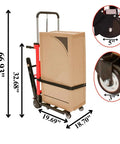 Heavy Duty Electric Hand Truck With 441 Lb Capacity And 160W Motor, motorized climbing dolly with measuring dimensions.