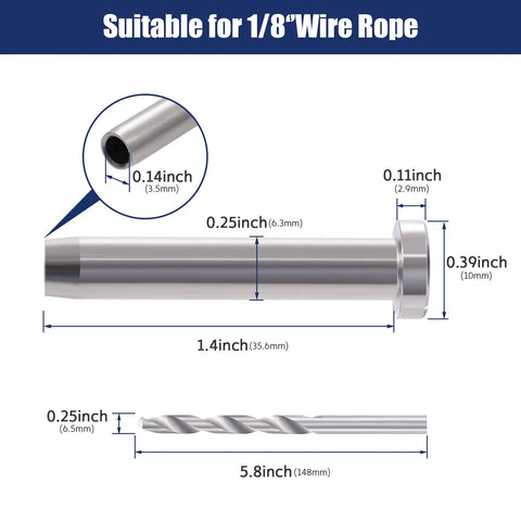 Dimensions of 20 Pack Stemball Swage Dead End Invisible Cable Railing Kit Terminal for One Eighth Inch Deck Cable