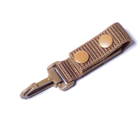 Close-up of the snap hook and strap from the X Shaped Tactical Belt Harness With Padded Suspenders For Men, Heavy Duty Tool Belt System.