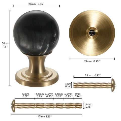 2 Pack Brass Cabinet Knobs And Pulls Set With Round Copper Base Vintage Hardware Handles For Dresser Kitchen Closet Cupboard Drawer Black Finish Durable Solid Brass Core with dimensions