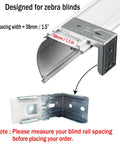 4 Pack Heavy Duty Zebra Shades Mounting Brackets Kit For 1-1/2 Inch Headrails, metal and plastic brackets with measurements