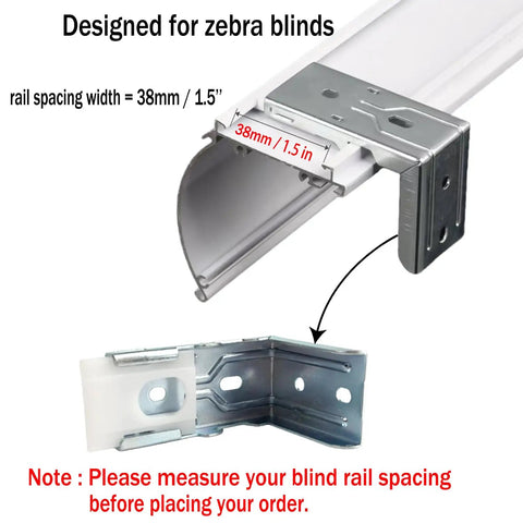 4 Pack Heavy Duty Zebra Shades Mounting Brackets Kit For 1-1/2 Inch Headrails, metal and plastic brackets with measurements