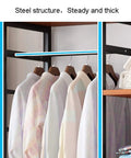 Top Notch Heavy Duty Free Standing Closet Rack With Extra Long Hanging Rods And Rock Solid Steel Frame For Roomy Apparel Stash And Zero Sweat Fast Assembly featuring steel structure with hanging shirts.