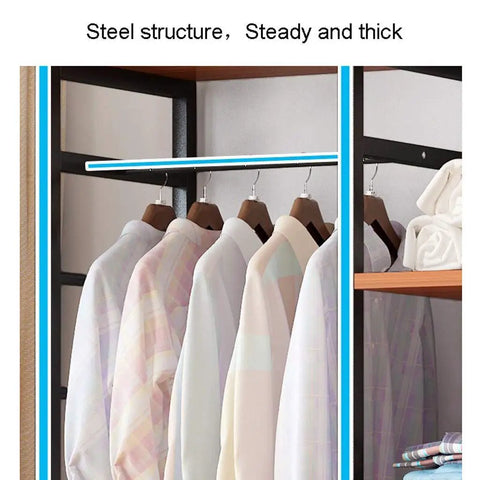 Top Notch Heavy Duty Free Standing Closet Rack With Extra Long Hanging Rods And Rock Solid Steel Frame For Roomy Apparel Stash And Zero Sweat Fast Assembly featuring steel structure with hanging shirts.
