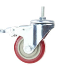 Swivel Stem Casters Heavy Duty Double Locking Castors With Red PU Wheels Quiet No Marking Safe On All Floor Surfaces M10 One Point Five By Twenty Five Millimeters Metric Thread High Load Capacity Pack Of 4 Ideal For Industrial Use In Workshops And