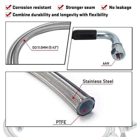 Killer 6AN Transmission Cooler Hose Kit 52 Inch Stainless Steel Braided PTFE Oil Lines showing durable, corrosion-resistant design.
