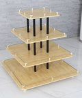 Straight Up Sturdy Four Tier Square Storage Rack Multi Purpose Steel Shelving Unit For Kitchen Warehouse Grocery Display No Fuss Organization Workhorse Built Tough To Maximize Your Living Space Efficiently with bamboo shelves and black supports.