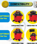 Compatibility chart showing Craftsman 16-20 gallon vacuums models for Six Pack Vacuum Bags Replacement For 16 To 20 Gallon Shop Vacuums