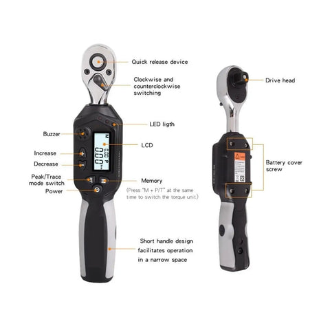 Heavy Duty Digital Torque Wrench With Backlit Display And Buzzer Alarm High Accuracy Electric Ratchet Detection Tool For Precise Screw Driving And Mechanical Projects