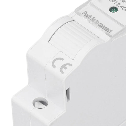 Close-up of smart energy monitor device, featuring a white durable PC shell and connectivity button for real-time monitoring.