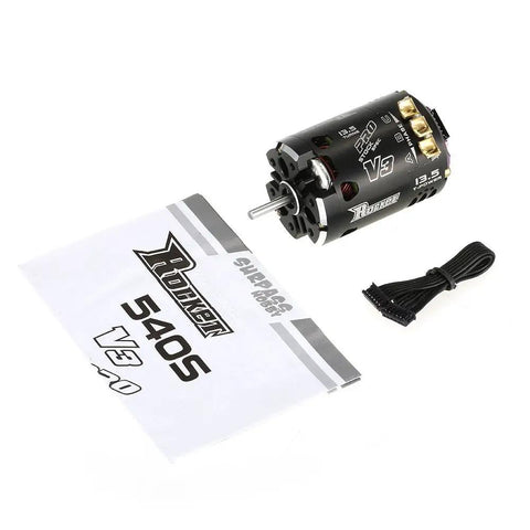 Beefy Rocket V3 540 13.5T 3200KV Sensored Brushless RC Motor with manual and cables, CNC aluminum heatsink, dual sensor ports