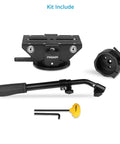 Rocker Camera Plate System With Flat Base Mount kit contents including base mount, handle, and tools for heavy video setups.
