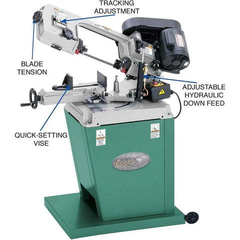 Badass Metal Cutting Bandsaw With Swivel Head And Five By Six Inch Cutting Capacity Powered By Rock Solid Half Horsepower Motor Running Clean On 110V Or 220V For Smooth Shop Chores