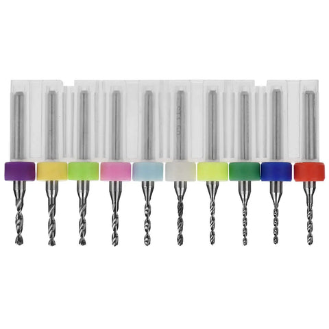 Pro Grade 1.1-2.0mm Tungsten Carbide Micro Drill Bits Set for PCB Drilling with random colored rings in storage box