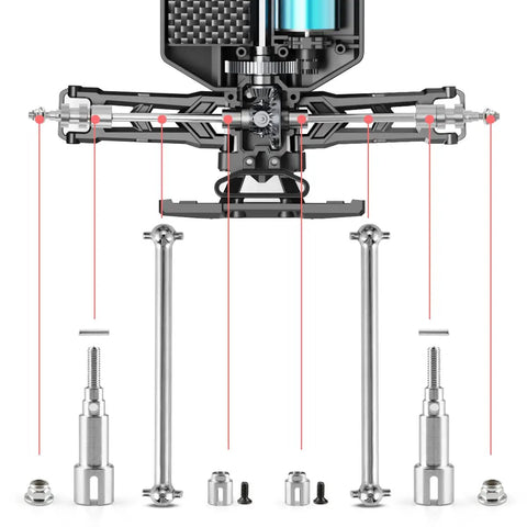 1 18 Scale Metal Rear Drive Shafts Upgrade Kit With Diff Cups For 2020 New Version 18859 18858 RC Trucks M1883 M1885 M1817 Compatible Durable Metal Upgrade For Reliable Performance And Easy Install, exploded view