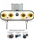Rear view of Mini Pocket Bluetooth 5.0 Amp Delivers 100W Stereo Output, 50W Per Channel, with input ports and speaker connectors.