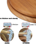 Comparison of two round wood toilet seats showing thickness, one with 0.79in for Round Wood Toilet Seat With Durable Chrome Hinges, Natural Oak Veneer Finish.