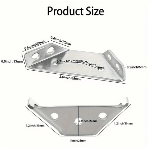 Forty Pack Heavy Duty Steel Corner Brackets With Hardware Knockout Strength Angle Supports For Tables And Shelves Rust Proof 90 Degree Anchor No Sweat Diy Upgrade with size dimensions labeled.