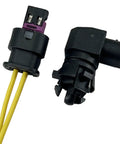 Straight Shot Ambient Air Temperature Sensor With Pigtail Wire Harness. Black plastic connectors with yellow wires for GM trucks.