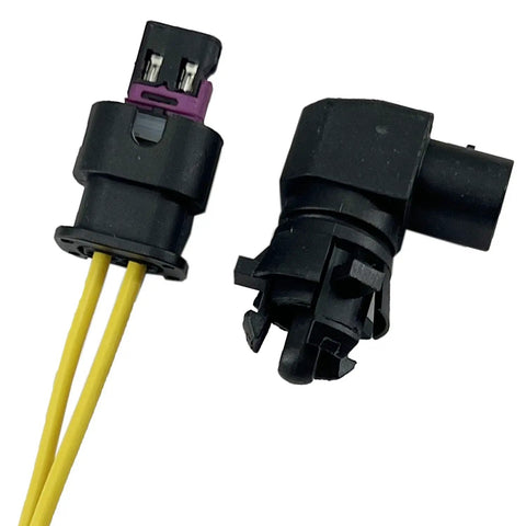 Straight Shot Ambient Air Temperature Sensor With Pigtail Wire Harness. Black plastic connectors with yellow wires for GM trucks.