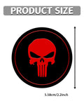 Fresh Four Pack Wheel Center Cap Stickers Featuring A Dope Skull Design In Vivid Red For Any Road Ready Ride These Two Point Two Inch Metal Emblems showing size and design.