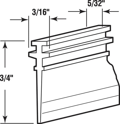 Diagram of Shower Door Bottom Sweep Clear Vinyl 36 Inch Length Trim to Fit with Tee Edge Insert showing dimensions