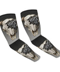 Steampunk Bull Skull With Gears And Mechanical Accent Adult Cooling Arm Sleeves featuring thumbhole grip for sun shield.