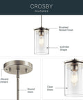 Brushed Nickel Mini Pendant Light With Clear Glass Shade For Kitchen Island Or Sink 1 Light Contemporary Pendant 10.75x6